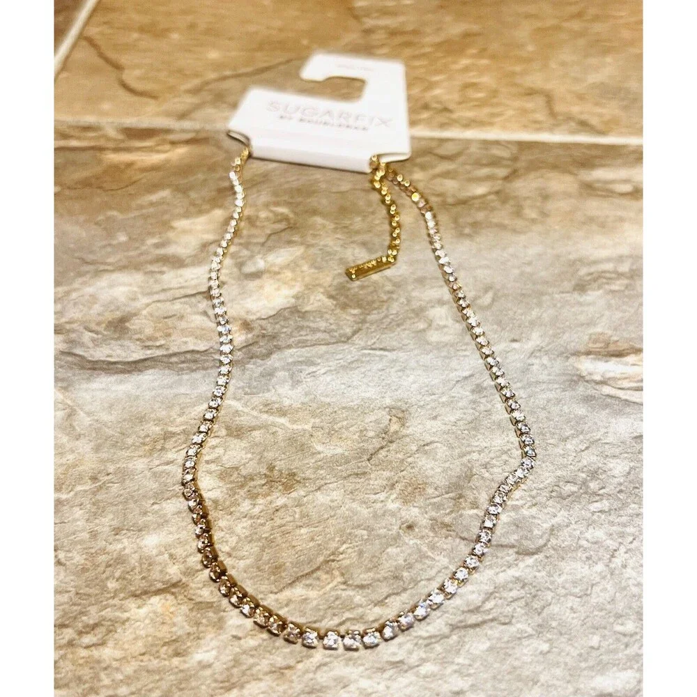 SUGARFIX by BaubleBar Gold Crystal Baguette Collar Necklace - New - Picture 2 of 5